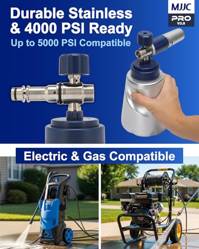 MJJC PRO V3.0 Ultimate Foam Cannon for Pressure Washers – Professional Car Wash Accessory Kit with Thick Foam, Stainless Steel, 44 fl oz Bottle (Pro V3.0 (1/4" Quick Connector) + SOAP Sample)