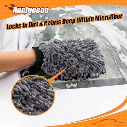 Car Wash Mitt Microfiber, Premium Chenille Microfiber Wash Car Mitts Sponge Scratch Free & Lint-Free, Mitts Waterproof Lining 4 Pack Gray(8''X12'') - size: XCST_8X12IN_GY_4PCS