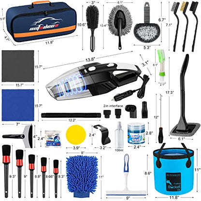 41Pcs Car Cleaning Wash Kit Interior Detailing Cleaner Kit with High Power Handheld Vacuum, Collapsible Bucket, Windshield Tool, Snow Shovel, Tire Brush, Complete Car Care Tools, Blue - color: Blue, size: 41Pcs