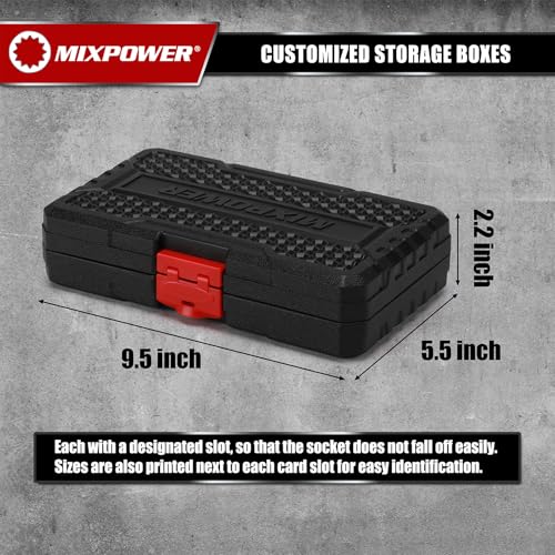MIXPOWER 13 Pieces 3/8'' Drive Semi-Deep Impact Socket Set,12 Point,Metric,7-19mm,CR-MO,Axle Nut Impact Grade Socket for Easy Removal - size: 7-19mm