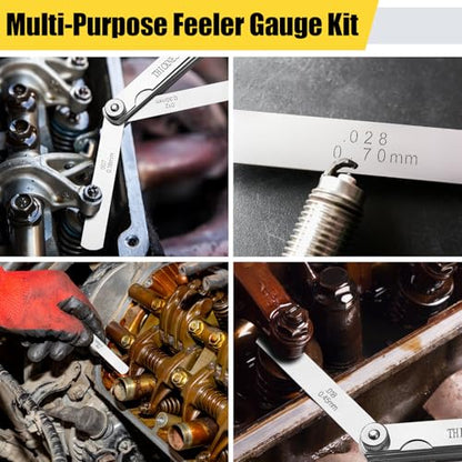 Hoiny 2pcs Feeler Gauges Set Stainless Steel, Spark Plug Gap Tool | 32 Straight & 16 Angled Blades, Dual Marked SAE/Metric Wider Range, Filler Gauges Kit for Valves, Automotive, Piston, Guitar