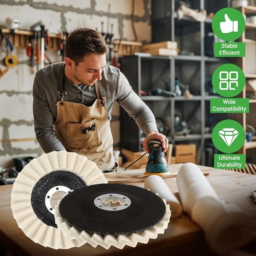 10 Pack Wool Felt Flap Disc Abrasives 4-1/2" x 7/8" Thicken Arbor Kit Buffing Polishing Cutting Wheel for Angle Grinder for Metal, Marble, Glass, Ceramic, Furniture, Car