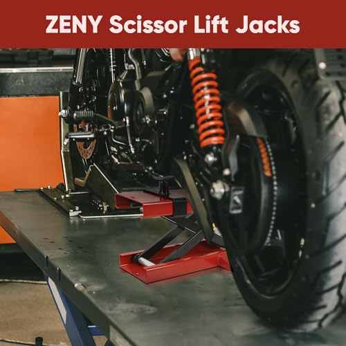 ZENY Motorcycle Lift, Motorcycle Center Scissor Lift Jack with Saddle & Safety Pin, 1100 LBS Capacity Steel Jack Hoist Stand for Motorcycles, ATVs, Dirt Bike