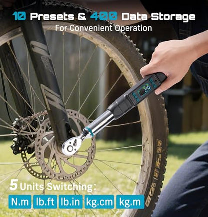 Seesii 3/8" Digital Torque Wrench, ±2% Accuracy, 0–220 N·m/0–162 ft-lbs, LCD Display, Real-Time & Peak Modes, Preset & Data Storage, Dual Alarm, Electric Torque Wrench for Bicycle, Car, Motorcycle