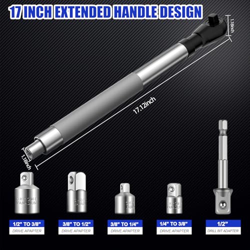 3/8" Offset Extension Wrench Impact for Electric Drill with 1/2" & 1/4" Adapters set, Impact Ratchet Extender for Tight Spaces - size: 3/8"