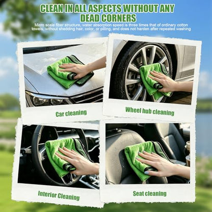 4PCS Microfiber Cleaning Cloth Kit - Car Washing Cloth, Soft Microfiber Towels for Cars, House, Kitchen, Window, Cleaning Supplies, Ultra Absorbent, Lint Free, Streak Free, Non-Abrasive - color: Green