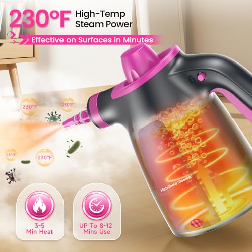 Steam Cleaner, Pressurized Handheld Multi-Surface Natural Steam Cleaner with 12pcs Accessory & Safety Lock, Portable Steamer for Cleaning Home, Kitchen, Bathroom, Car, Upholstery, Grout, Window - color: Grey