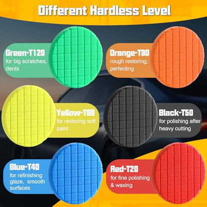 Foam Polishing Pads 6.5 Inch, 3Pcs Yellow Heavy Medium Cut Buffing Pad Set for Car Waxing Paint Care - color: Yellow, size: 6.5 - Inch