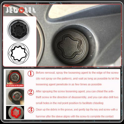 B Wheel Locking Nut Key Compatible with Audi Series, (Socket OD 27mm - ID 25mm), Wheel Lock Nut Socket Adapter, Wheel Anti-Theft Lug Nut Removal Tool, Anti-Theft Screw Remover - size: Socket B