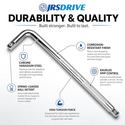 L Handle Breaker Bar 1/2 inch drive 18 inch length Socket Wrench, Heavy-Duty Double end drive Extension Bar for Car, Truck, Van Square Drive Socket Handle - size: 1/2 inch 18