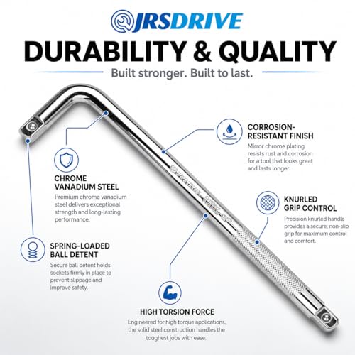 L Handle Breaker Bar 1/2 inch drive 18 inch length Socket Wrench, Heavy-Duty Double end drive Extension Bar for Car, Truck, Van Square Drive Socket Handle - size: 1/2 inch 18