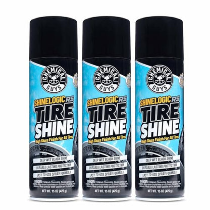 Chemical Guys, ShineLogic Deep Wet Black Tire Shine Dressing, 15 oz, 3 Pack | High-gloss dressing revives faded rubber to a deep wet black shine, helps guard against fading and cracking - style: 15 oz (Pack of 3)