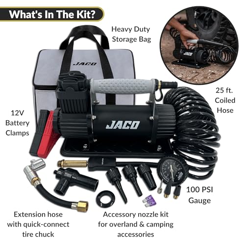 JACO 4X4 TrailPro Heavy Duty Portable Air Compressor - 3.5 CFM (12V/33A) | On x Off Road Tire Inflator Kit