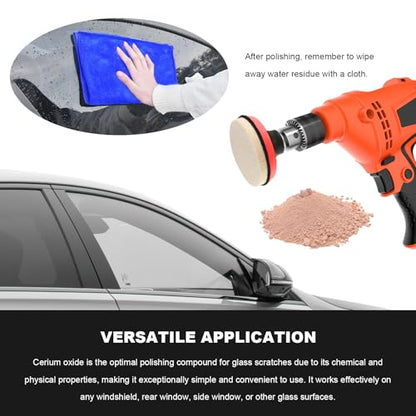Glass Polishing Kit, Multifunctional Windshield Scratch Removal Kit with 100g Cerium Oxide Powder, Wool Polishing Wheel Deep Scratch Remover for Windscreen & Glass Repair