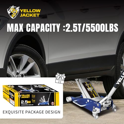 YELLOW JACKET Floor Jack 2.5 Ton Hydraulic Low Profile Aluminum and Steel Racing Car Jack with Fast Lifting Dual Pump, 5500 lbs Capacity - color: Blue, size: 2.5T low profile dual pump