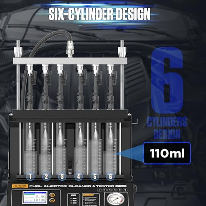 AUTOOL Fuel Injector Cleaner and Tester Machine, Ultrasonic Fuel Injection Cleaner 6 Cylinder for GDI, EFI, FSI, 12V/70V/120V, Color Display, 67.63oz Cleaning Tank, 3 Cleaning Functions 12 Test Modes