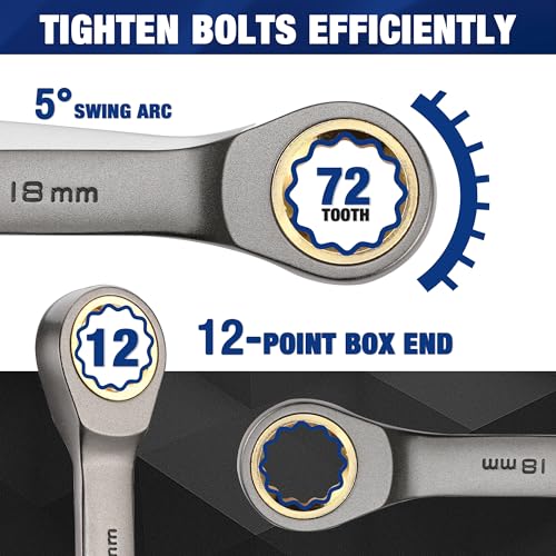 WORKPRO 22-Piece Ratcheting Wrench Set, Ratchet Combination Wrench Sets with Organizer Box, Nickel Plating, 72 Teeth, Metric 6-18mm & SAE 1/4-3/4" - style: Regular & Nickel Plating