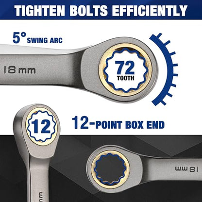 WORKPRO 22-Piece Ratcheting Wrench Set, Ratchet Combination Wrench Sets with Organizer Box, Nickel Plating, 72 Teeth, Metric 6-18mm & SAE 1/4-3/4" - style: Regular & Nickel Plating