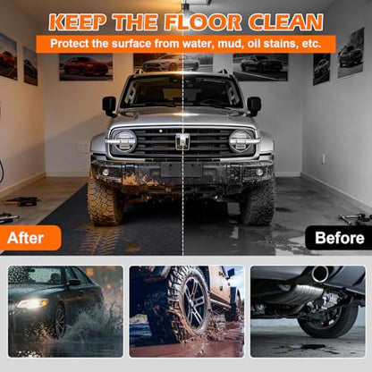 Grefinity Garage Floor Mat，6.6'x 8.5' Oil Spill Mat Heavy Duty Under Car Mat for Garage & Driveway, Protects Against Oil, Chemicals & Stains with TPE Anti-Leak Backing, Reusable & Washable - size: 6.6'x 8.5'