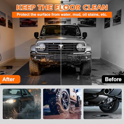 Grefinity Garage Floor Mat，8.9’x 22' Oil Spill Mat Heavy Duty Under Car Mat for Garage & Driveway, Protects Against Oil, Chemicals & Stains with TPE Anti-Leak Backing, Reusable & Washable - size: 8.9’x 22'