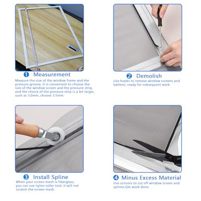 BAYTORY Window Screen Repair Kit, Nylon Roller Tool with Bearing | Spline Removal Hook and 32ft Retainer Spline Replacement for Installing Door Mesh Screens