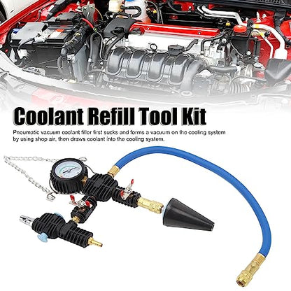 Brilluxa Coolant Refill Kit, 90 PSI Radiator Pressure Tester and Vacuum Filling Tool with Gauge Scale and Flexible Hose for Universal Vehicle Cooling System Service and Maintenance