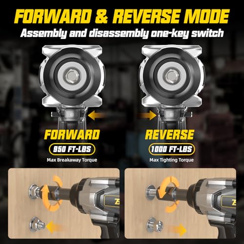Cordless Impact Wrench 1/2 inch Compatible with Dewalt 20V Battery, 1000FT-LBS 1360N.m Brushless Impact Gun 2300RPM High Torque Impact Driver w/LED Work Light & Blet Clip (Battery NOT included) - size: 1/2" Compatible with Dewalt 1360N