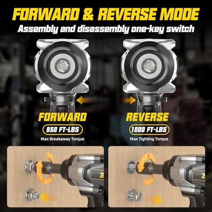 Cordless Impact Wrench 1/2 inch Compatible with Dewalt 20V Battery, 1000FT-LBS 1360N.m Brushless Impact Gun 2300RPM High Torque Impact Driver w/LED Work Light & Blet Clip (Battery NOT included) - size: 1/2" Compatible with Dewalt 1360N