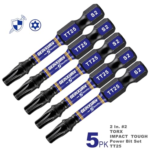 Geinxurn 5 Pieces T25 Hollow 2 In. Impact Tough Magnetic Insert Bit Set, #25 Security Torx Head Power Bits, S2 Alloy Steel Star T25 Screwdriver Bits Set - size: 2"-5PCS, style: TT25