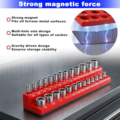 Magnetic Socket Organizer Set, 8PCS Socket Holder Organizer with 6 Socket Trays & 2 Wrench Racks, 1/4", 3/8", 1/2" Metric & SAE Tool Box Organizer for Garage, Toolbox, (Socket, Wrench not Included) - size: 8Pcs Socket Set
