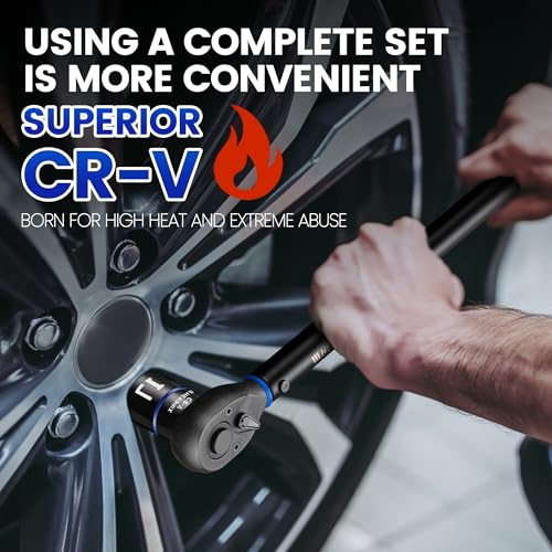 13PCS 1/2-Inch Drive Click Torque Wrench Set (30-300 ft-lb / 40.7-406.8 Nm), Tire Change Kit with 1/2" Breaker Bar, 5" Extension & 10 Metric/SAE Sockets for Auto, Truck & Lug Nut Repair - size: 1/2" DR. 13PCS『30-300 FT.LB & Breaker Bar』