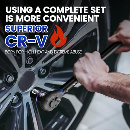 13PCS 1/2-Inch Drive Click Torque Wrench Set (30-300 ft-lb / 40.7-406.8 Nm), Tire Change Kit with 1/2" Breaker Bar, 5" Extension & 10 Metric/SAE Sockets for Auto, Truck & Lug Nut Repair - size: 1/2" DR. 13PCS『30-300 FT.LB & Breaker Bar』