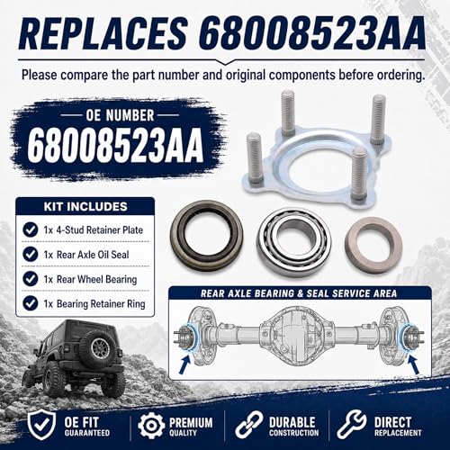 68008523AA Rear Axle Bearing Seal Kit for Jeep Wrangler JK 2007-2018 | Fits 2007-2018 Jeep Wrangler JK JKU Dana 35/44 Rear Axle