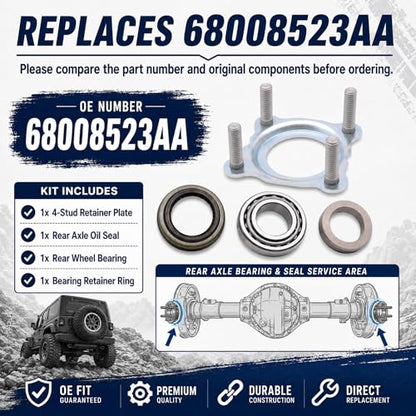 68008523AA Rear Axle Bearing Seal Kit for Jeep Wrangler JK 2007-2018 | Fits 2007-2018 Jeep Wrangler JK JKU Dana 35/44 Rear Axle