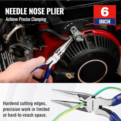 WORKPRO Pliers Set, 3-Piece Professional Pliers Tool Kit – 6" Needle Nose Plier, 6" Slip Joint Plier & 6" Diagonal Plier, Soft Grip Handles for Home DIY & Electrical Work