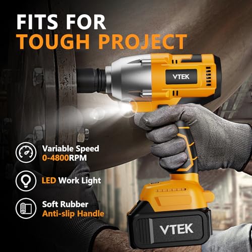 VTEK Brushless Impact Wrench 1/2 Inch Cordless Impact Wrench,Max Torque 700N.m Impact Gun 515 ft-lbs for Car Tiers
