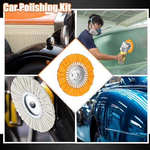 8" Airway Buffing Wheel, 9PCS Aluminum Polishing Wheel Kit for Angle Grinder, 4PCS Airway Buffing Wheels (5/8" Arbor) + 5PCS Polishing Compound Bars, Mirror Finish Metal Polishing & Detailing Kit