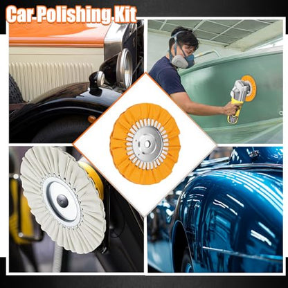 8" Airway Buffing Wheel, 9PCS Aluminum Polishing Wheel Kit for Angle Grinder, 4PCS Airway Buffing Wheels (5/8" Arbor) + 5PCS Polishing Compound Bars, Mirror Finish Metal Polishing & Detailing Kit