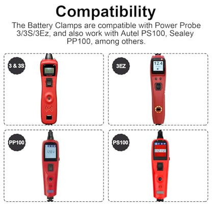 QQZ Battery Clamps Cable Clip Set PPTK0025 for Power Probe 3/3S/3Ez, Power Circuit Probe Tool accessories,Alligator Clip Lead set