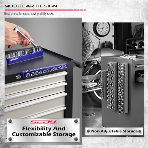 2-Piece 1/4"-Drive SAE Magnetic Socket Organizer Set (Holds 26 Sockets) - Detachable Tool Tray with 5mm Magnetic Base, Screw-Fixed Design & Heavy-Duty Modular Storage for Garage/Home Workshop - style: 2-Pc 1/4" Drive - SAE (Holds 26)