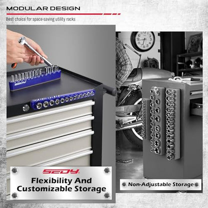 2-Piece 1/4"-Drive SAE Magnetic Socket Organizer Set (Holds 26 Sockets) - Detachable Tool Tray with 5mm Magnetic Base, Screw-Fixed Design & Heavy-Duty Modular Storage for Garage/Home Workshop - style: 2-Pc 1/4" Drive - SAE (Holds 26)