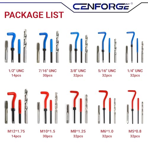 Helicoil Thread Repair Tool Kit 320-Piece: SAE (1/4"-1/2") & Metric (M5-M12) | Includes HSS Drill Bits, Taps, 304SS Inserts & Break-Off Tools | Professional Thread Restorer for Automotive & Machinery - size: 320PCS Metric & SAE, style: Multi Size Set