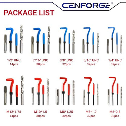 Helicoil Thread Repair Tool Kit 320-Piece: SAE (1/4"-1/2") & Metric (M5-M12) | Includes HSS Drill Bits, Taps, 304SS Inserts & Break-Off Tools | Professional Thread Restorer for Automotive & Machinery - size: 320PCS Metric & SAE, style: Multi Size Set