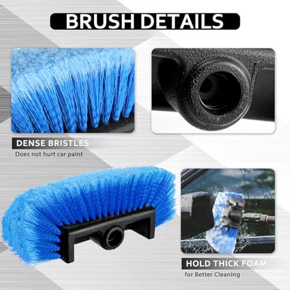 Vesici 2 Pcs 10 Inch Car Wash Brush Head with Soft Detailing Bristle Flow Through Car Cleaning Brush with 1 Pcs Stiff Bristle Wheel Brushes for Motorboat Rv Facades of Houses Wheel Carpet (Blue) - color: Blue
