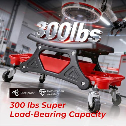 SUNROAD Mechanic Stool with Wheels Rolling Stool 300 lbs | Heavy Duty Rolling Mechanics Seat with Tool Tray, Rolling Tool Seat for Automotive Auto Repair