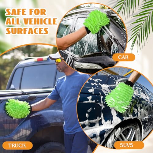 50 Pcs Car Wash Mitt Microfiber Chenille Absorbent Detailing Washing Gloves Double Sided Cleaning Supplies for Car Washing and Detailing 9.6" x 7.1", Green