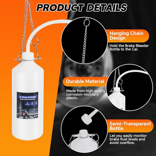 1L Brake Bleeder Bottle 2 Pack One Person Brake Fluid Bleeding Kit | with Tube & Rubber Connector for Collect Brake Fluid, Brake Fluid Catch Bottle for Car Motorcycle ATV