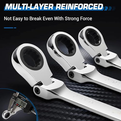 DISEN 12-13mm Extra Long Flex Head Ratcheting Wrench set, Double Box End Long Reach Ratchet Wrench, CRV Steel, Metric - style: Single Pack