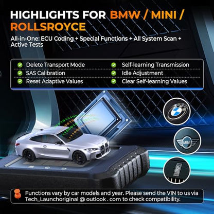 LAUNCH X431 Creader Elite 2.0 BBA OBD2 Car Scanner for BMW/Mercedes-Benz/VW/Audi/Maybach/Mini/RollsRoyce, Full System Bidirectional Scan Tool, ECU Coding, Full Reset Services, Lifetime Free Update