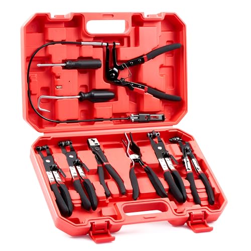 Orion Motor Tech 9pc Hose Clamp Pliers with Flexible Wire Long Reach Swivel Jaw and Flat Band Pliers for Coolant Radiator Heater and Water Hose - color: Black